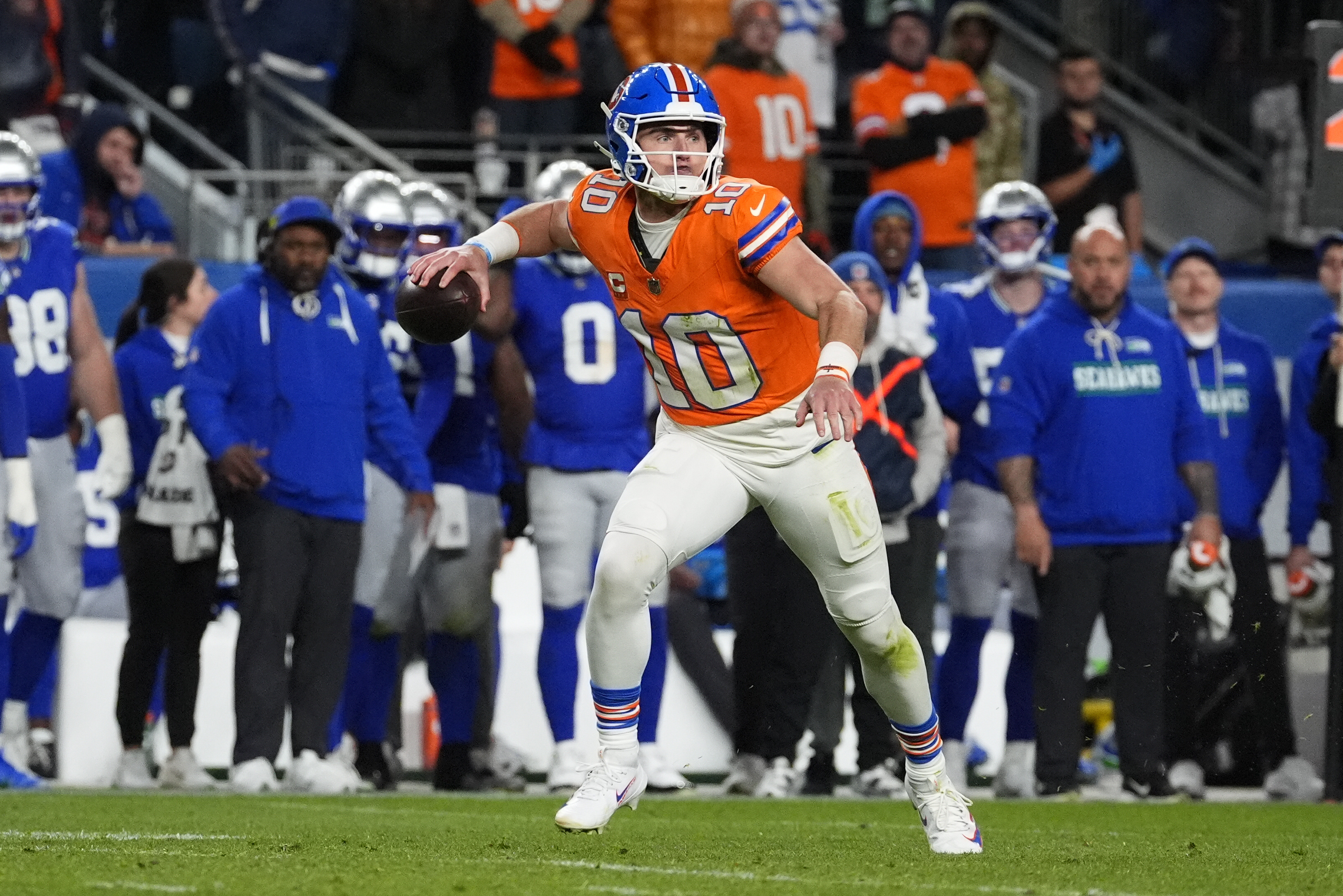 Pictured: Bo Nix throwing a pass as we break down our Broncos vs. Cardinals prediction. Photo by Ron Chenoy-Imagn Images.