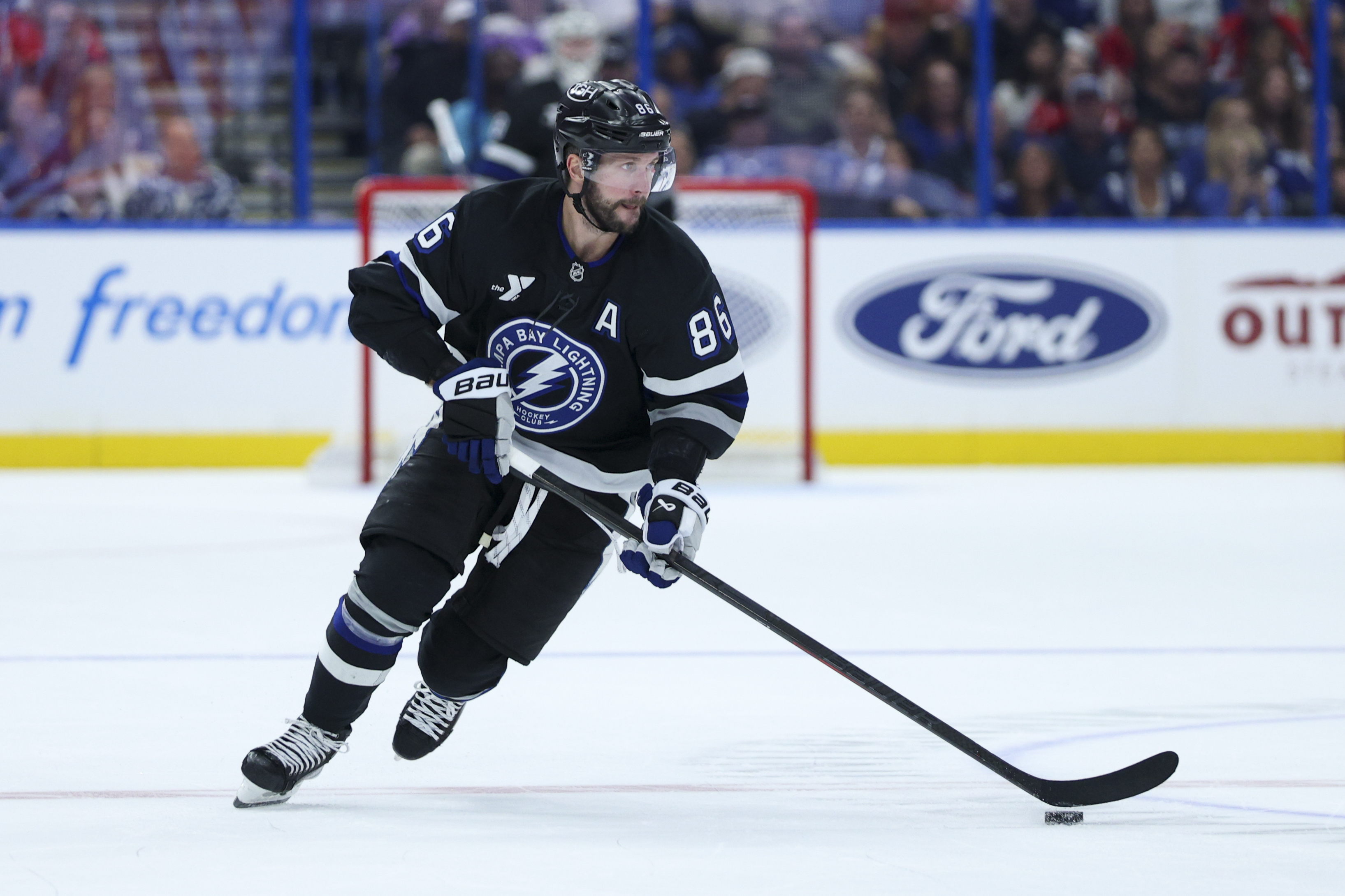 Tampa Bay Lightning right wing Nikita Kucherov (86) controls the puck as we offer our NHL player props today.