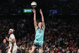 New York Liberty forward Breanna Stewart takes a jump shot in the third quarter against the Indiana Fever at Barclays Center. We're backing New York in our Dream vs. Liberty Prediction. 