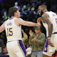Austin Reaves and LeBron James of the Los Angeles Lakers celebrate as we look at our Timberwolves vs. Lakers prediction