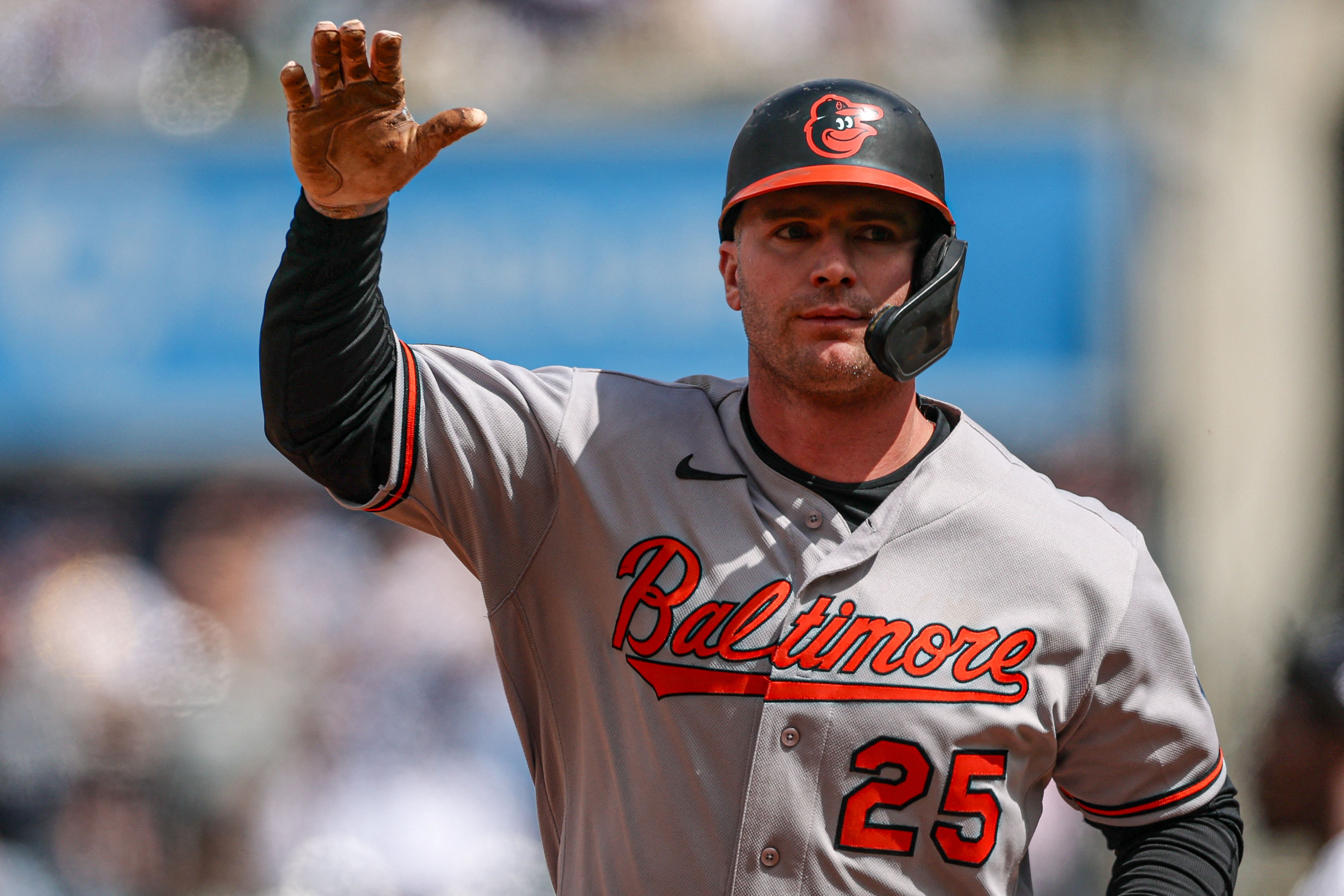 Baltimore Orioles first baseman Pete Alonso celebrates while rounding the bases, and he's featured in my home run predictions today.