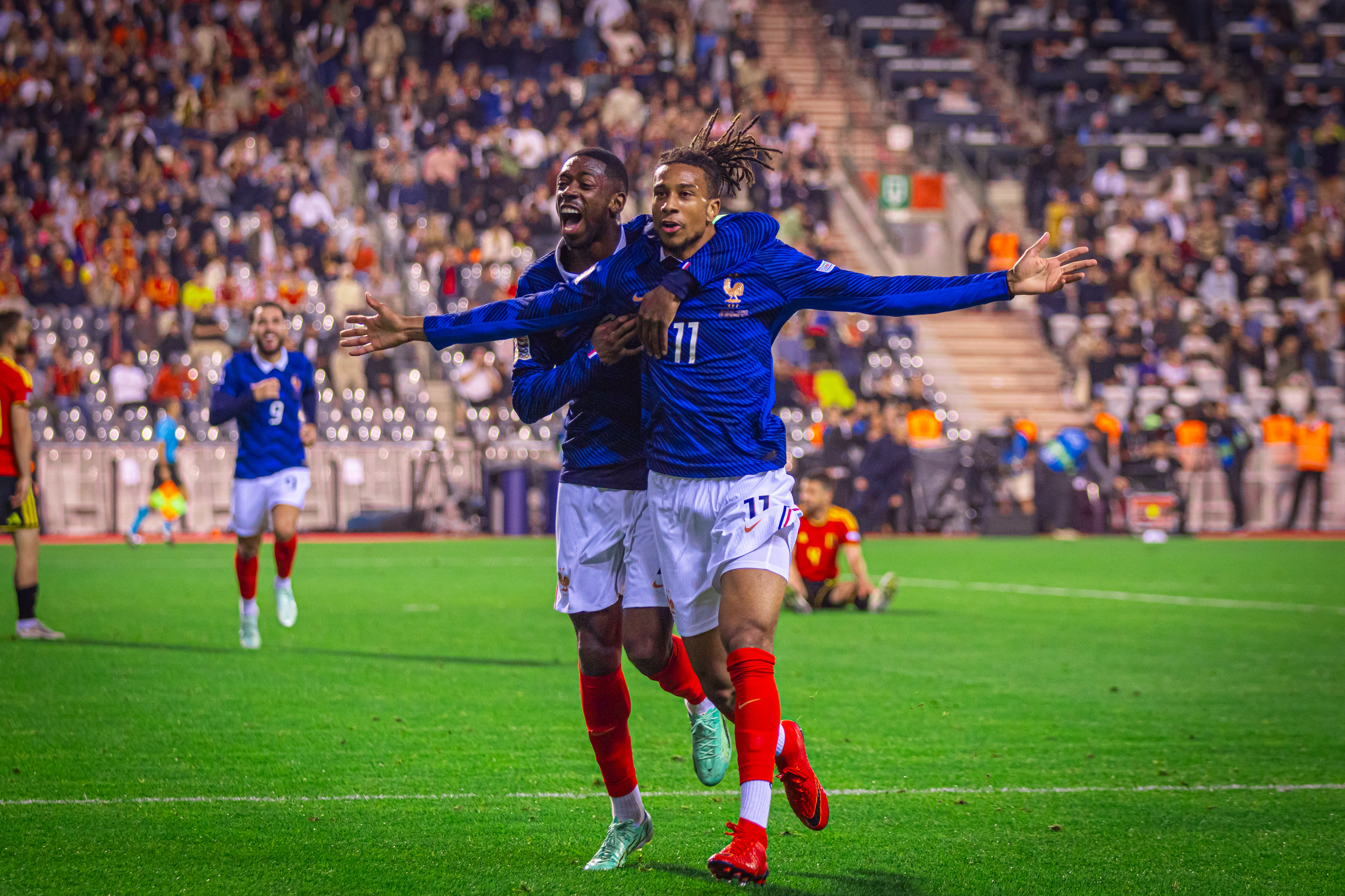 Michael Olise and Ousmane Dembélé of France celebrate as we make our best France vs. Italy predictions