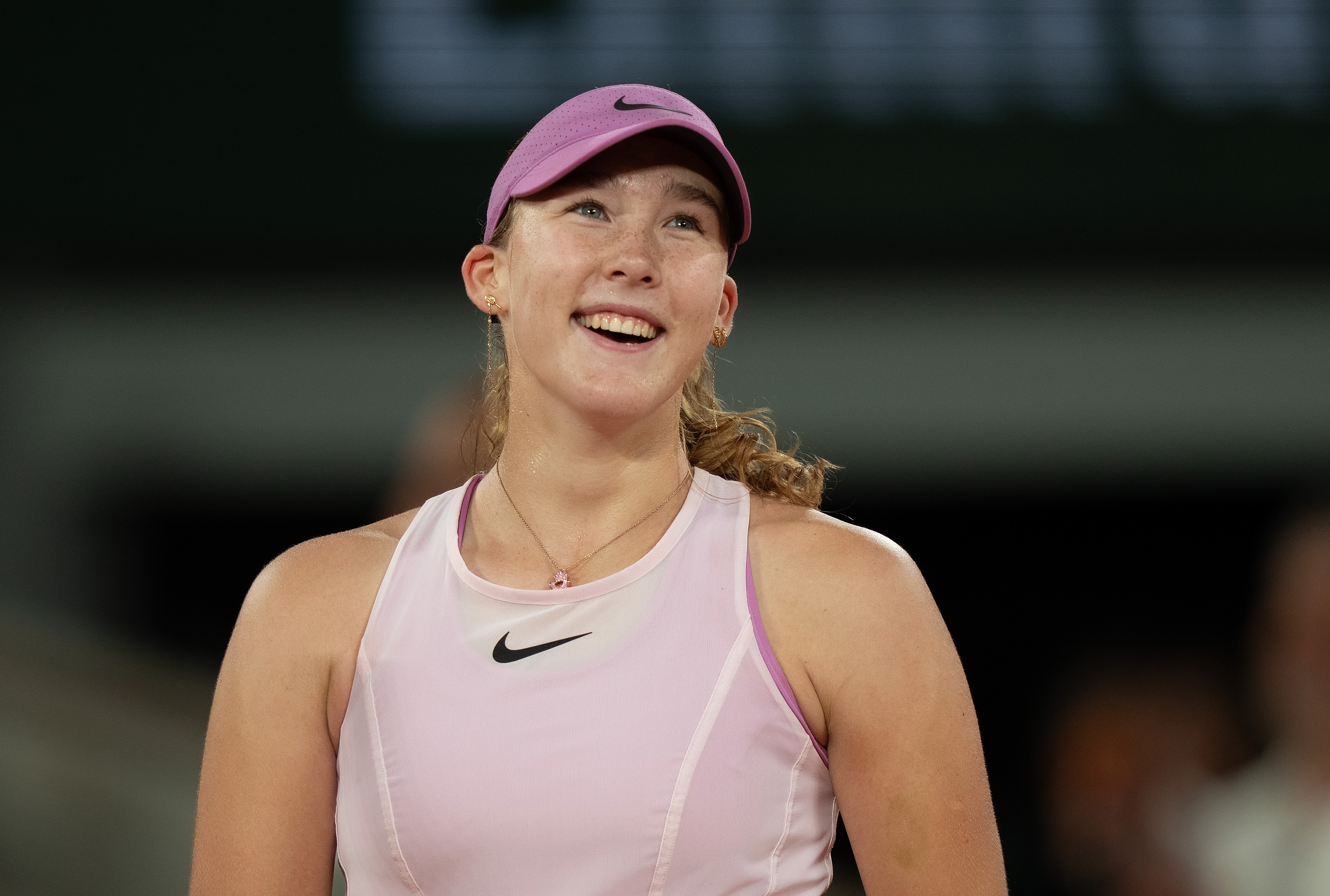  Mirra Andreeva - who's featured in our French Open predictions - at her interview on the court.