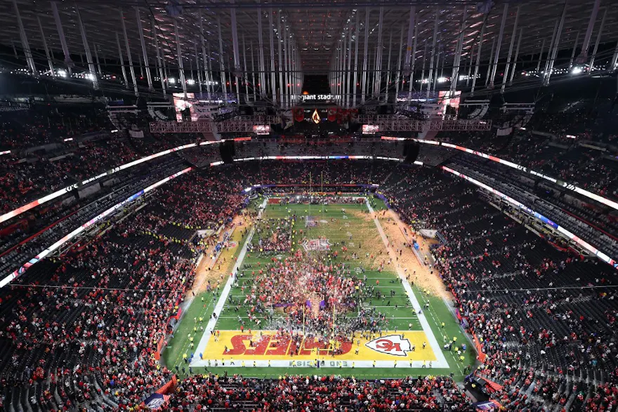  A view inside Allegiant Stadium after the Kansas City Chiefs defeated the San Francisco 49ers 25-22 during Super Bowl LVIII as we look at money laundering in sports betting.