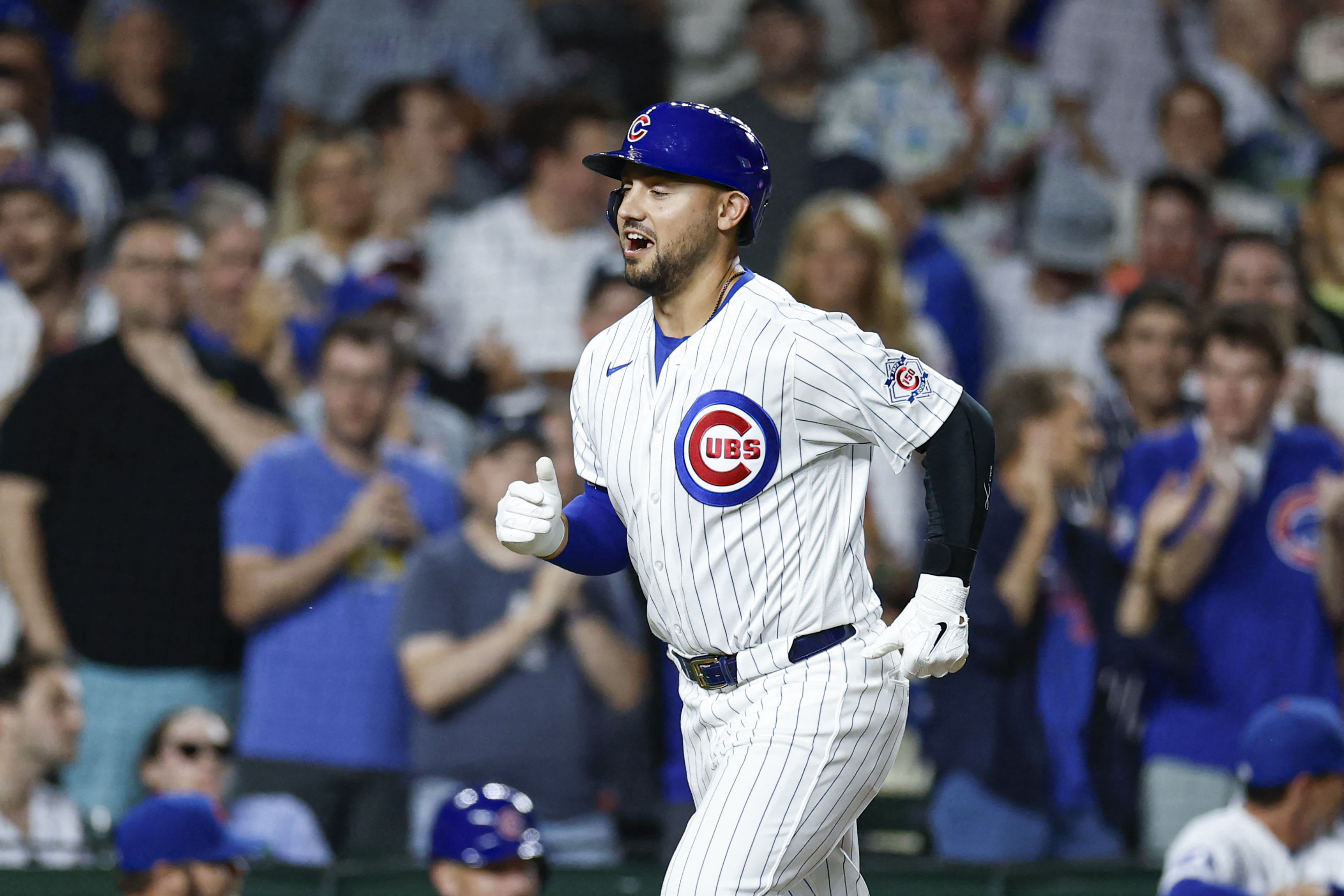 Chicago Cubs designated hitter Michael Conforto (20) rounds the bases as we break down our Brewers vs. Cubs prediction.