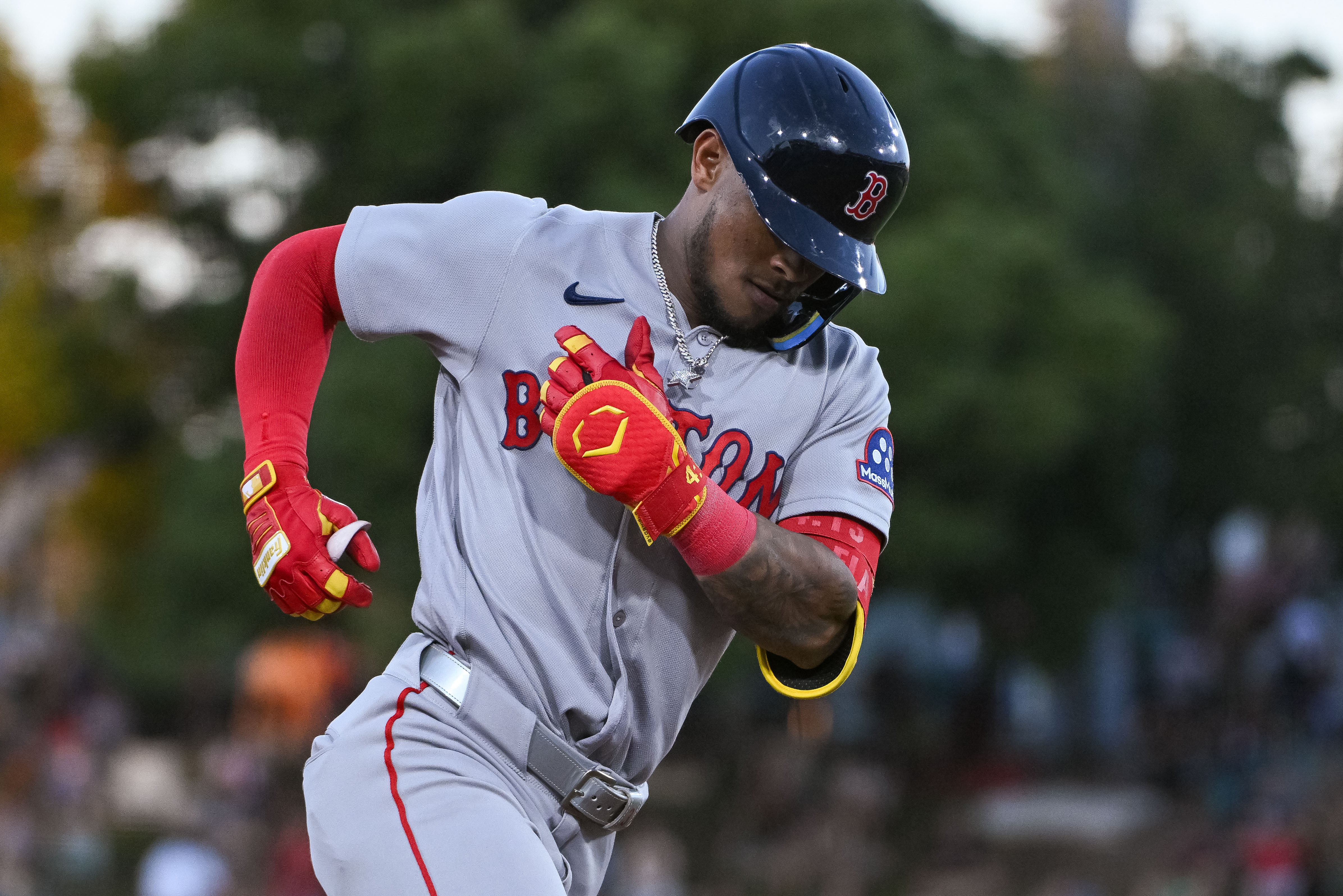 Boston Red Sox center fielder Ceddanne Rafaela rounds the bases as we make our best Red Sox vs. Dodgers prediction