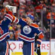 Goaltender Stuart Skinner #74 and Vincent Desharnais #73 of the Edmonton Oilers celebrate as we look at the best 2024 Stanley Cup odds.