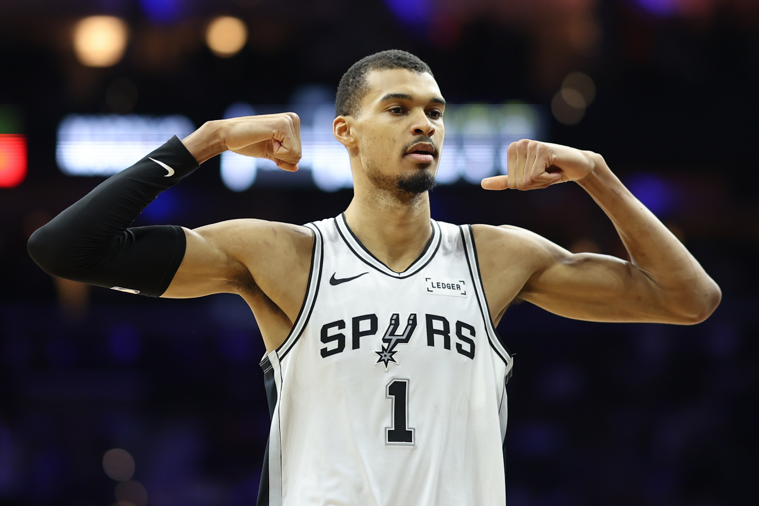 Spurs forward Victor Wembanyama reacts as we analyze the 2026-27 NBA MVP odds.