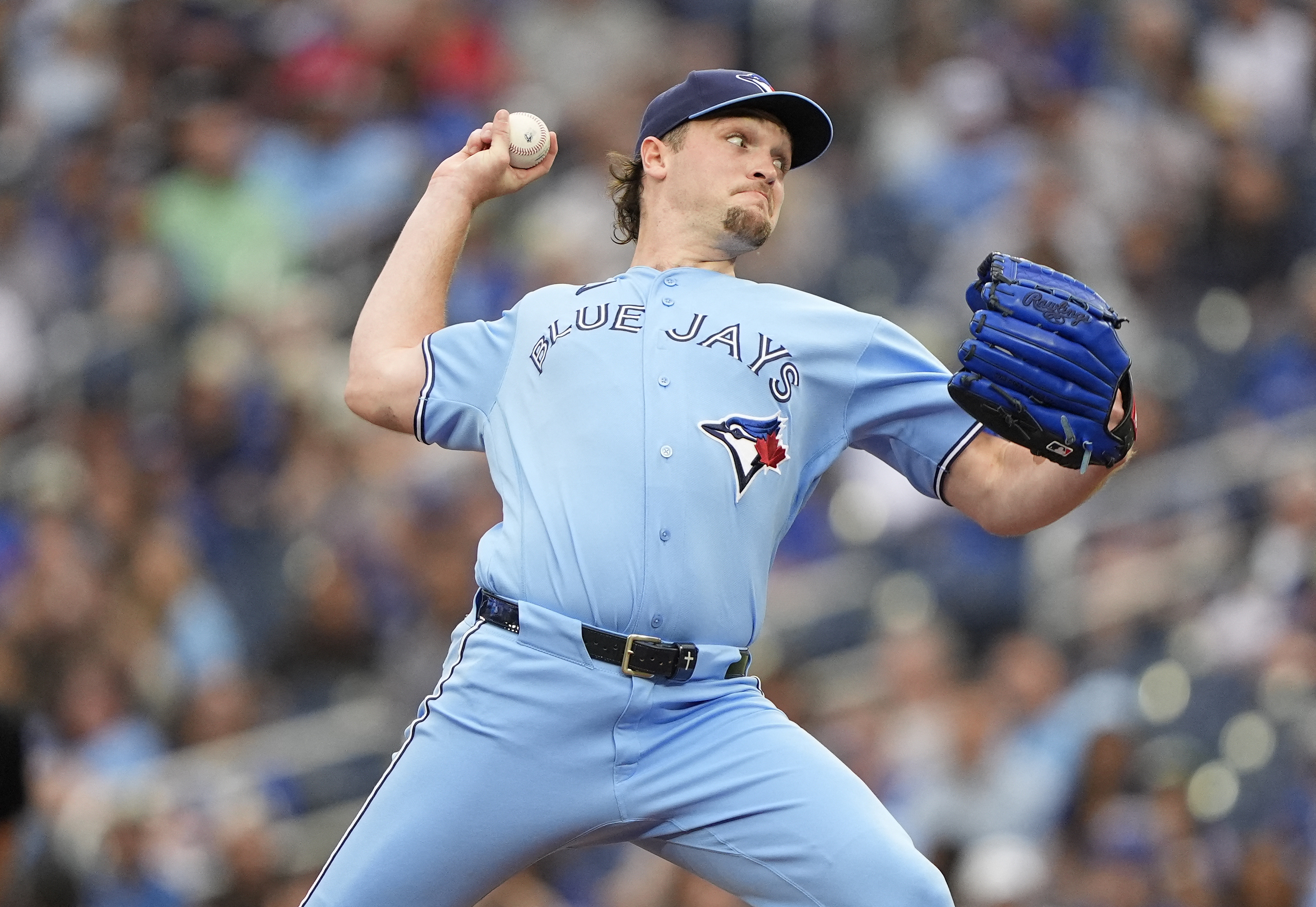 Toronto Blue Jays starting pitcher Trey Yesavage (39) pitches as we break down our Blue Jays vs. Mariners win probability.