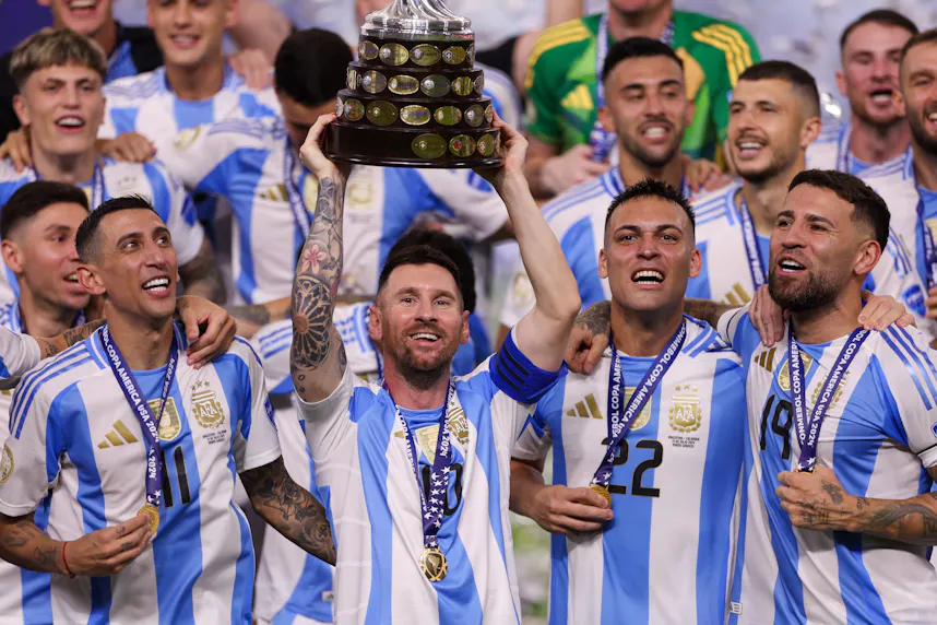 Argentina players elebrate after winning the Copa America Final as we look at the best 2028 Copa America odds