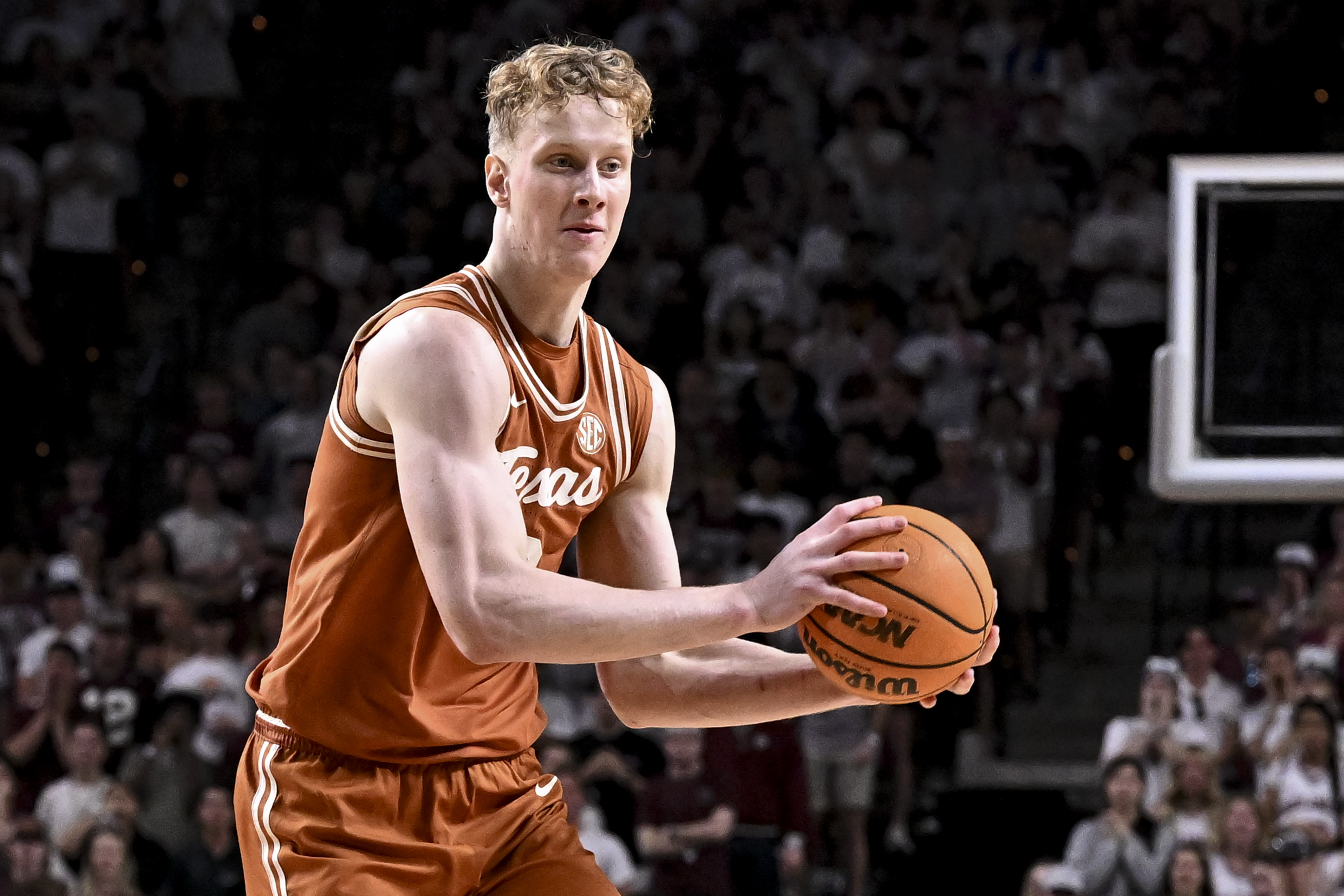 Texas Longhorns center Matas Vokietaitis (8) looks to pass as we break down our Texas vs. BYU prediction & picks.