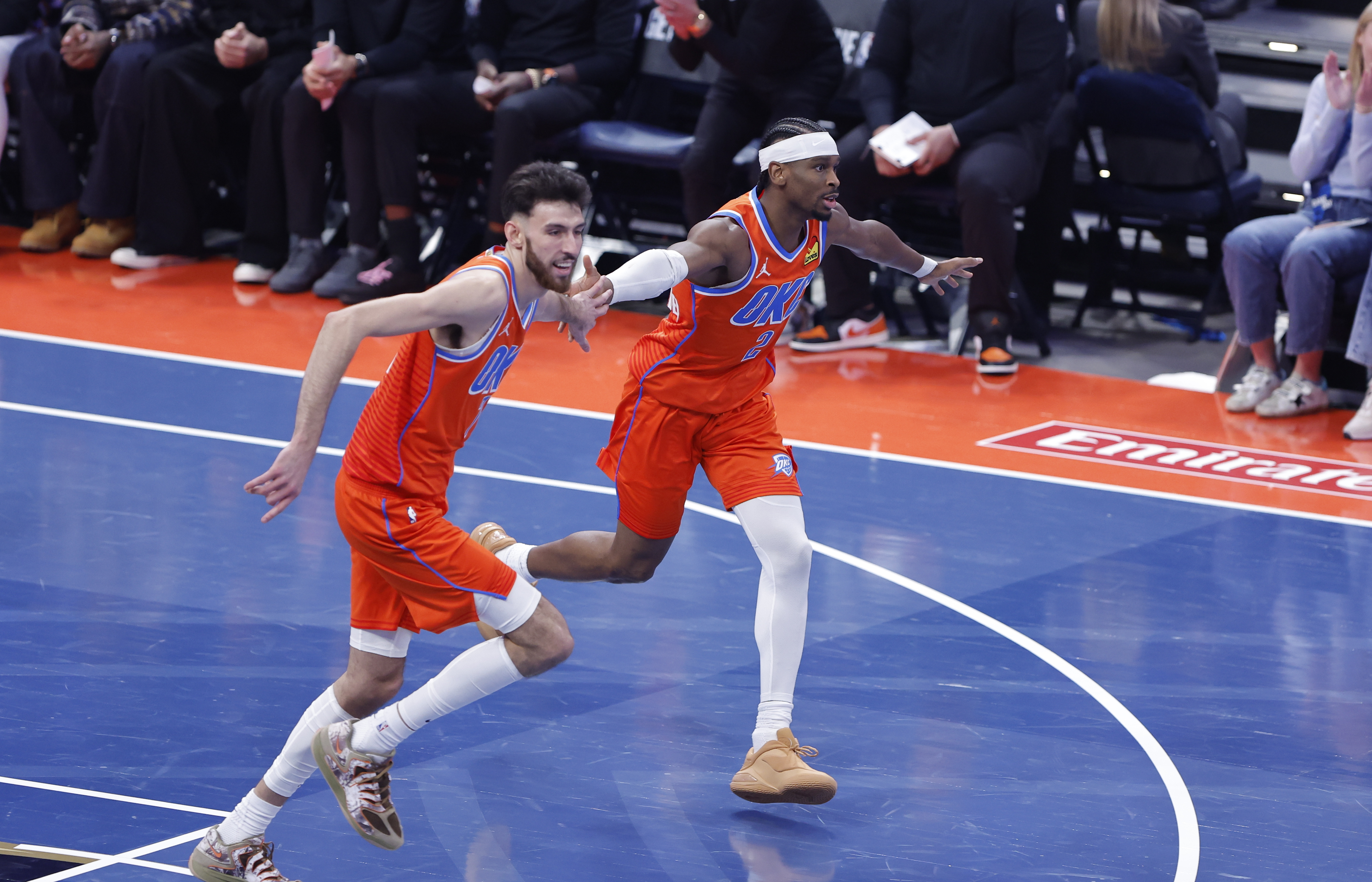 Oklahoma City Thunder guard Shai Gilgeous-Alexander and center Chet Holmgren celebrate as we make our best NBA player props today.