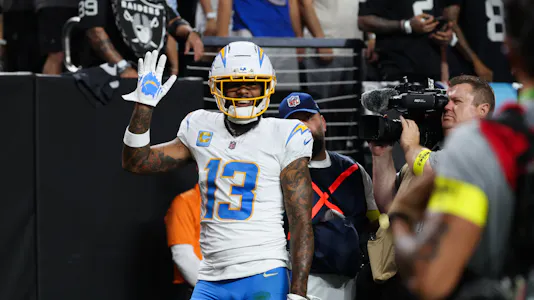Los Angeles Chargers wide receiver Keenan Allen celebrates after scoring a touchdown as we look at our first touchdown scorer predictions.