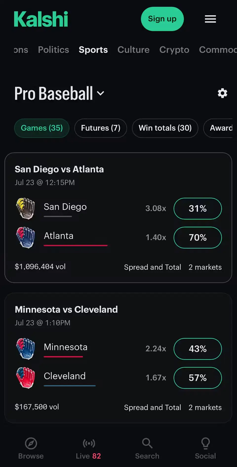 Kalshi MLB markets