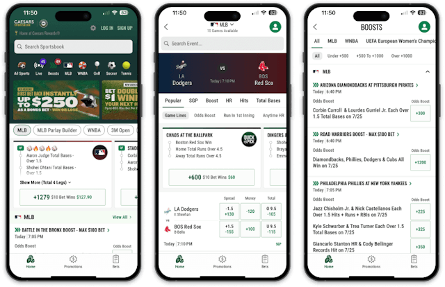 Screenshot of Caesars Sportsbook mobile app for iOS devices. 