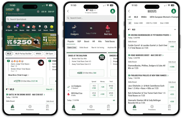 Screenshot of Caesars Sportsbook mobile app for iOS devices.&nbsp;