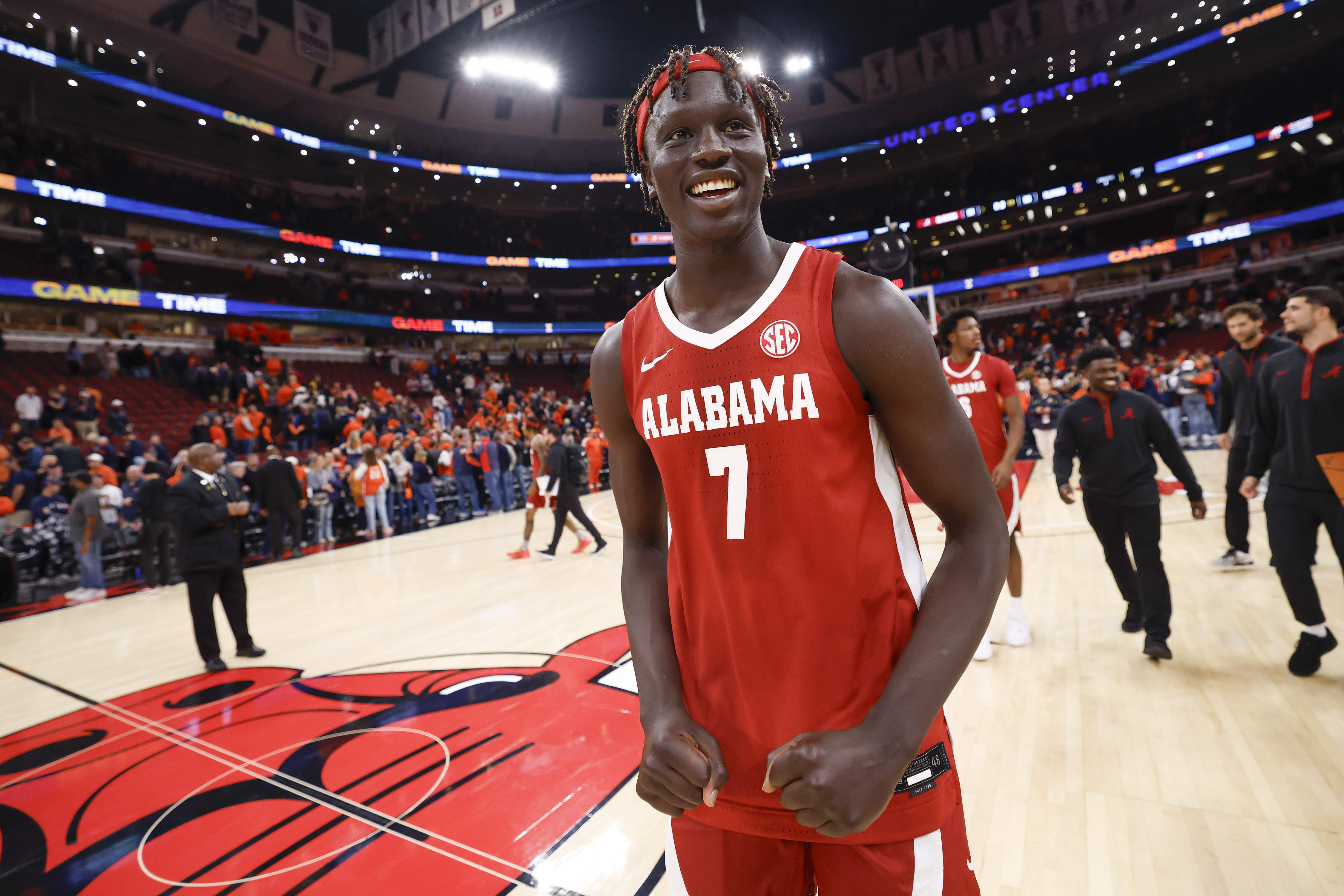 Alabama Crimson Tide forward Taylor Bol Bowen celebrates as we make our best Gonzaga vs. Alabama prediction.