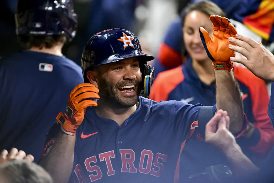 Jose Altuve of the Houston Astros celebrates hitting a solo home run in the fourth inning against the Toronto Blue Jays, and we offer our top Guardians vs. Astros player props and expert picks based on the best MLB odds.