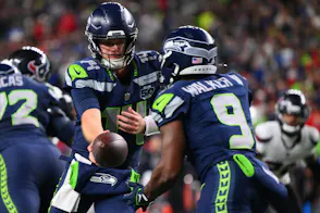 Pictured: Sam Darnold gets ready to play the Washington Commanders as we offer our NFL Picks Against the Spread Week 9. Photo by Steven Bisig via Imagn Images