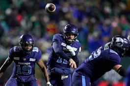 Chad Kelly #12 of the Toronto Argonauts throws a pass in the second half as we look at the best Grey Cup. The Argos are a favorite by the 2024 Grey Cup odds.