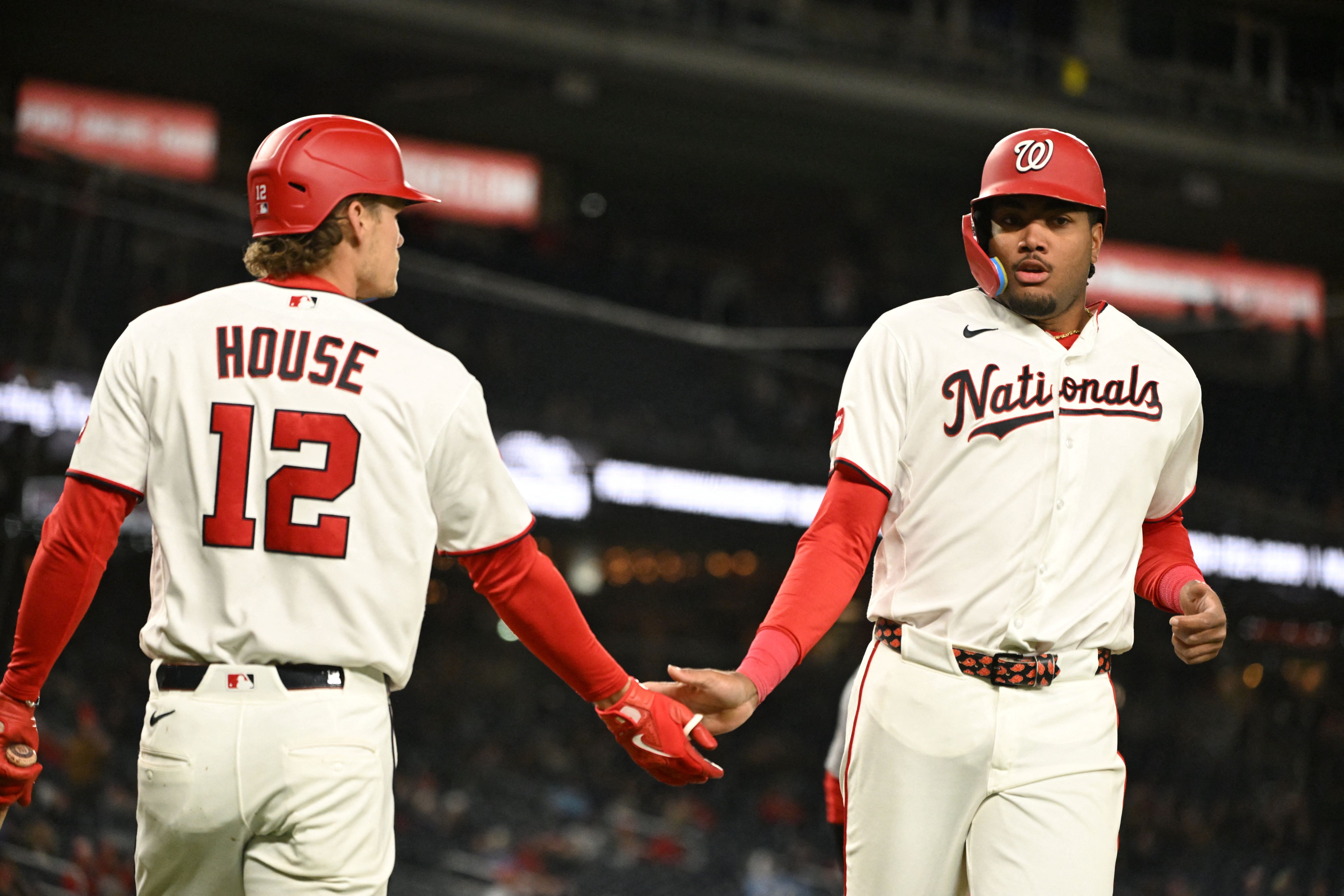 Washington left fielder James Wood celebrates scoring a run, and he's key as we look at our Braves vs. Nationals win probability.