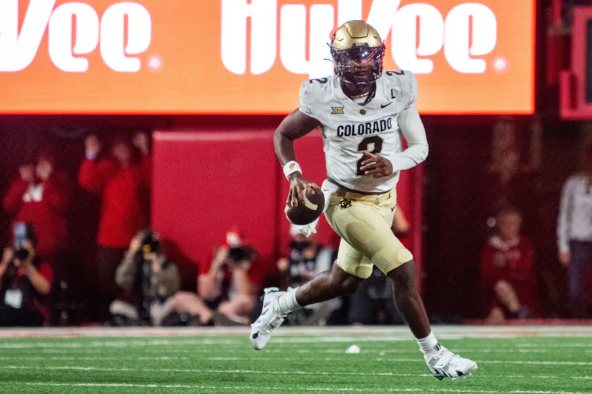 Colorado Buffaloes quarterback Shedeur Sanders looks to pass against the Nebraska Cornhuskers.