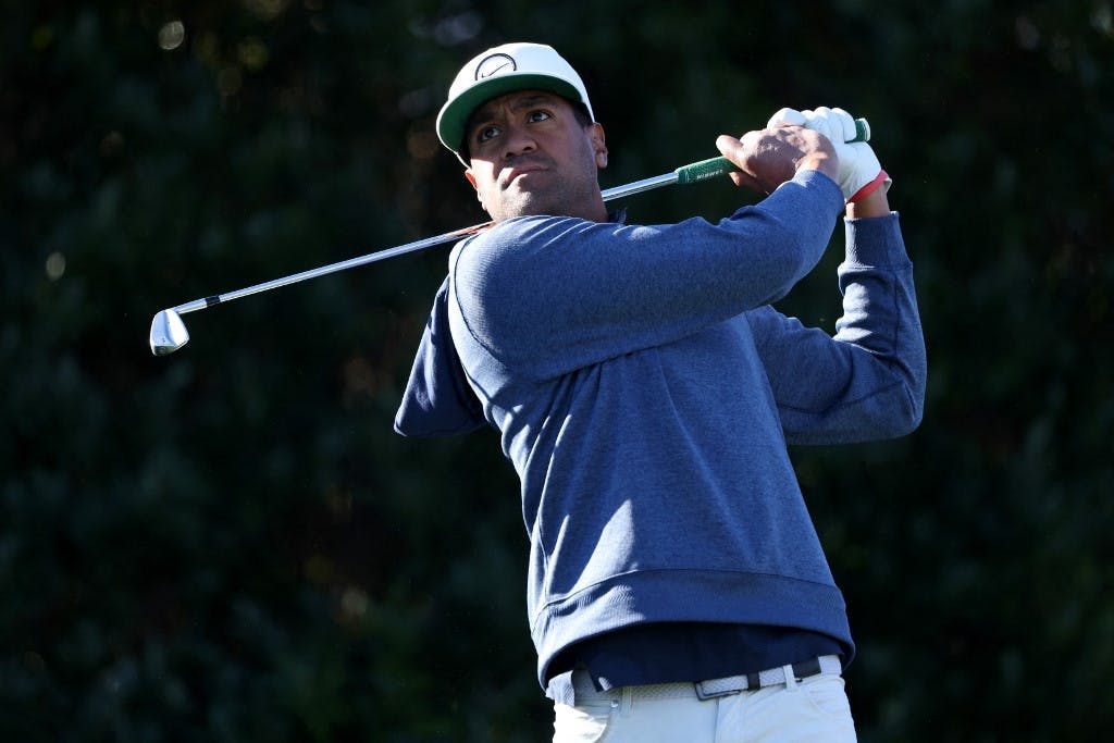 Tony Finau watches his shot from the third tee during the first round of The American Express at PGA West La Quinta Country Club on January 19, 2023 in La Quinta, California. Photo by Katelyn Mulcahy/Getty Images via AFP.