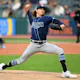 Starting pitcher Tyler Glasnow #20 of the Tampa Bay Rays pitches during the first inning against the Cleveland Guardians at Progressive Field on September 28, 2022 in Cleveland, Ohio.