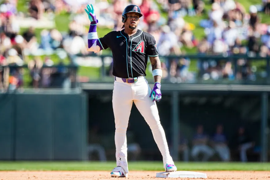 Ketel Marte #4 of the Arizona Diamondbacks gestures after hitting a double as we look at the details surrounding Fanatics Sportsbook launching in Arizona