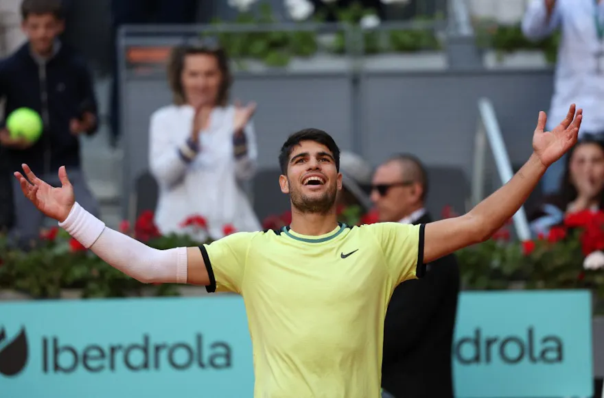 Spain's Carlos Alcaraz celebrates after winning against Germany's Jan-Lennard Struff as we look at the French Open odds