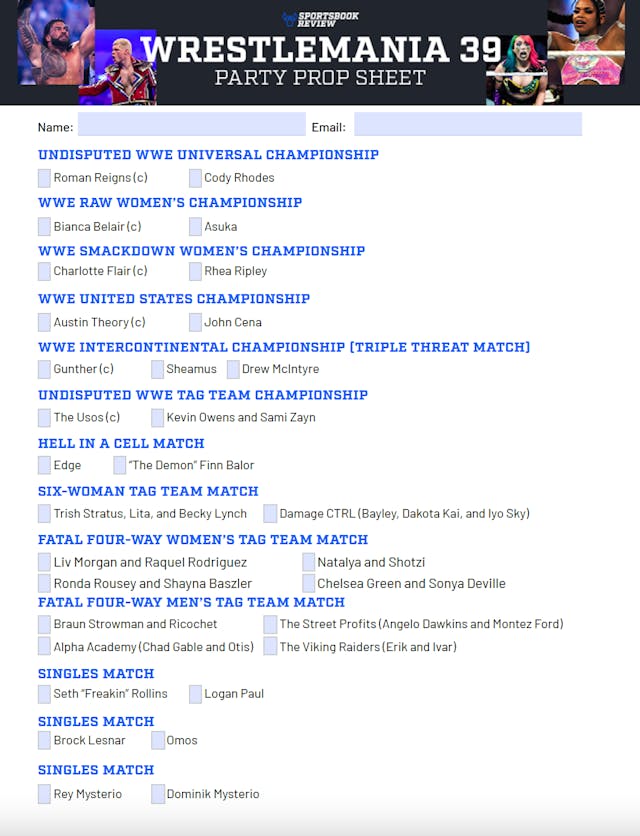 Wrestlemania 39 Prop Sheet<br>