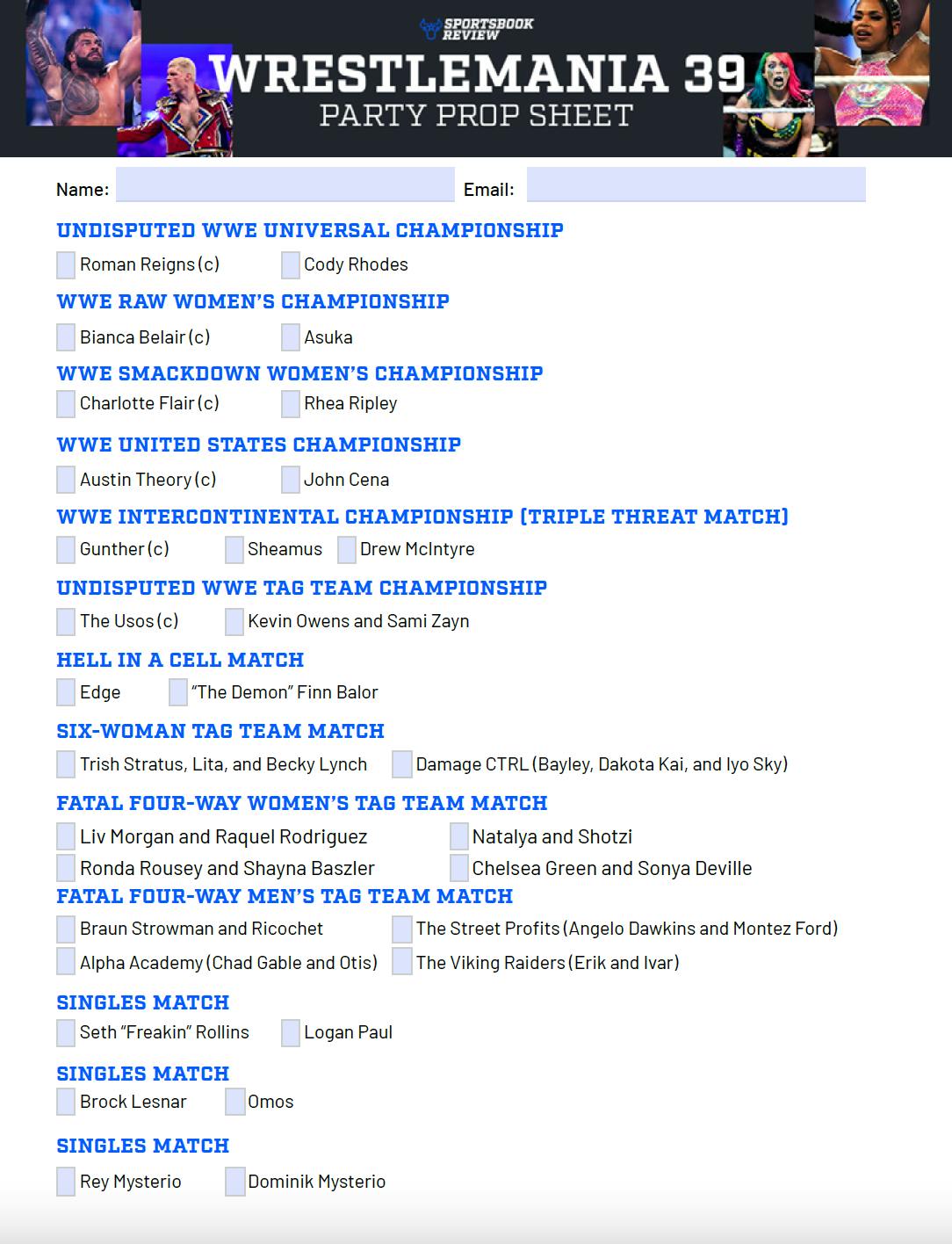 Wrestlemania 39 Prop Sheet<br>