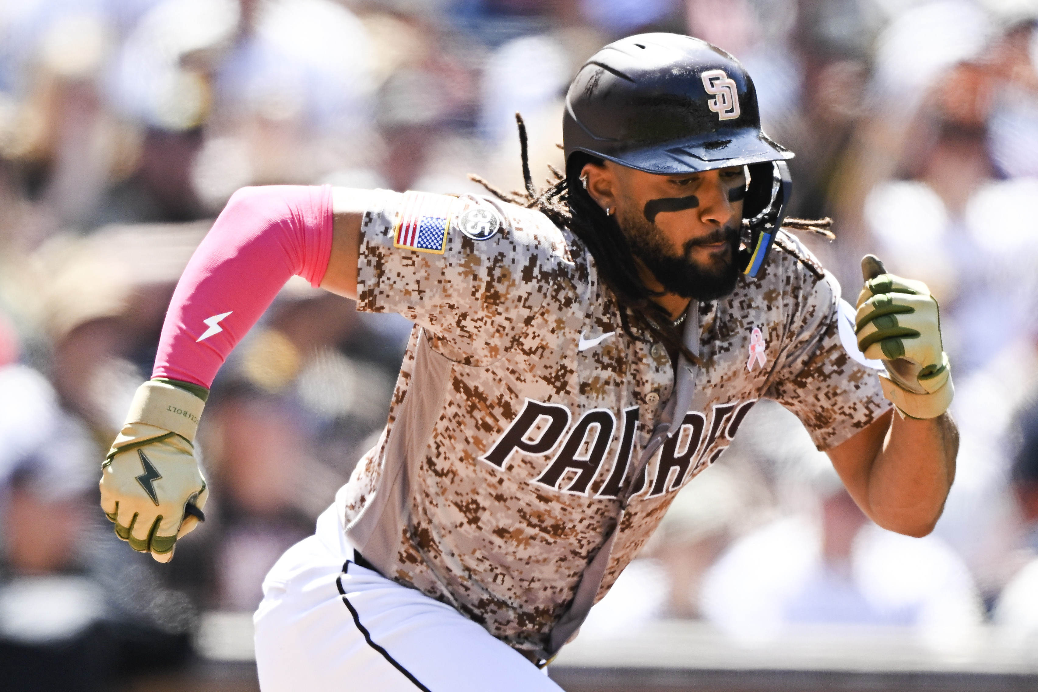 San Diego Padres right fielder Fernando Tatis Jr. - who's featured in my home run preditions today - runs to first base. 