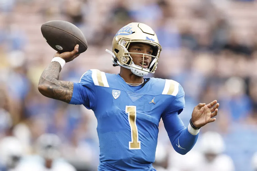 Quarterback Dorian Thompson-Robinson of the UCLA Bruins passes the ball against the South Alabama Jaguars at the Rose Bowl on Sept. 17, 2022 in Pasadena, California
