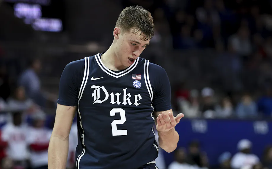 Duke Blue Devils guard Cooper Flagg reacts as we make our best Pittsburgh vs. Duke prediction.