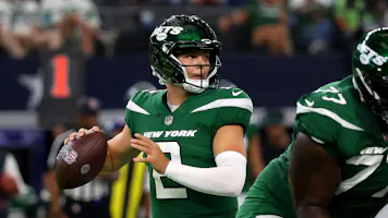 Zach Wilson #2 of the New York Jets looks to pass during the fourth quarter as we look at the odds to be the NFL's interceptions leader