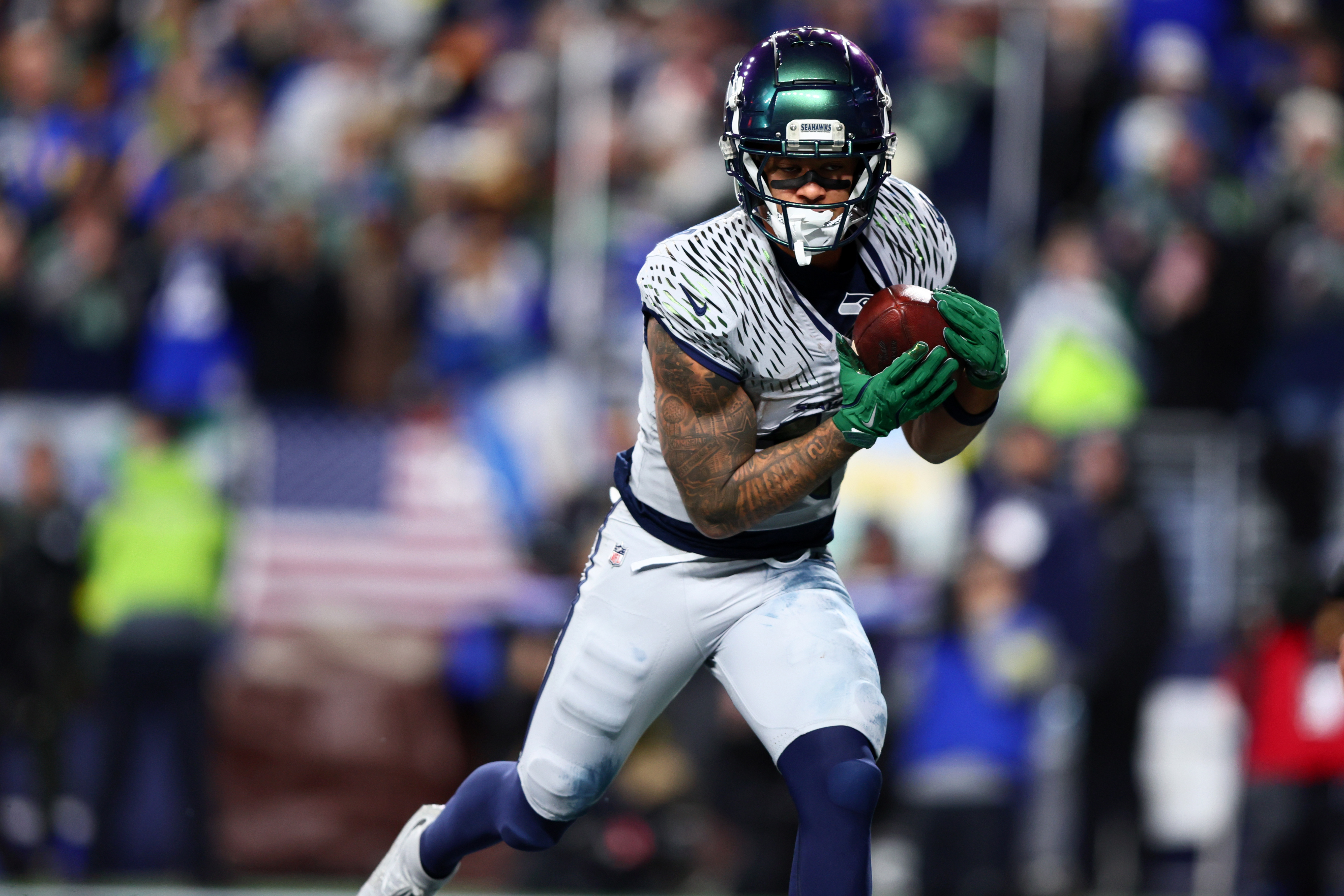 Seattle Seahawks wide receiver Jaxon Smith-Njigba (11) runs for a touchdown and helped his team move up the latest Super Bowl odds