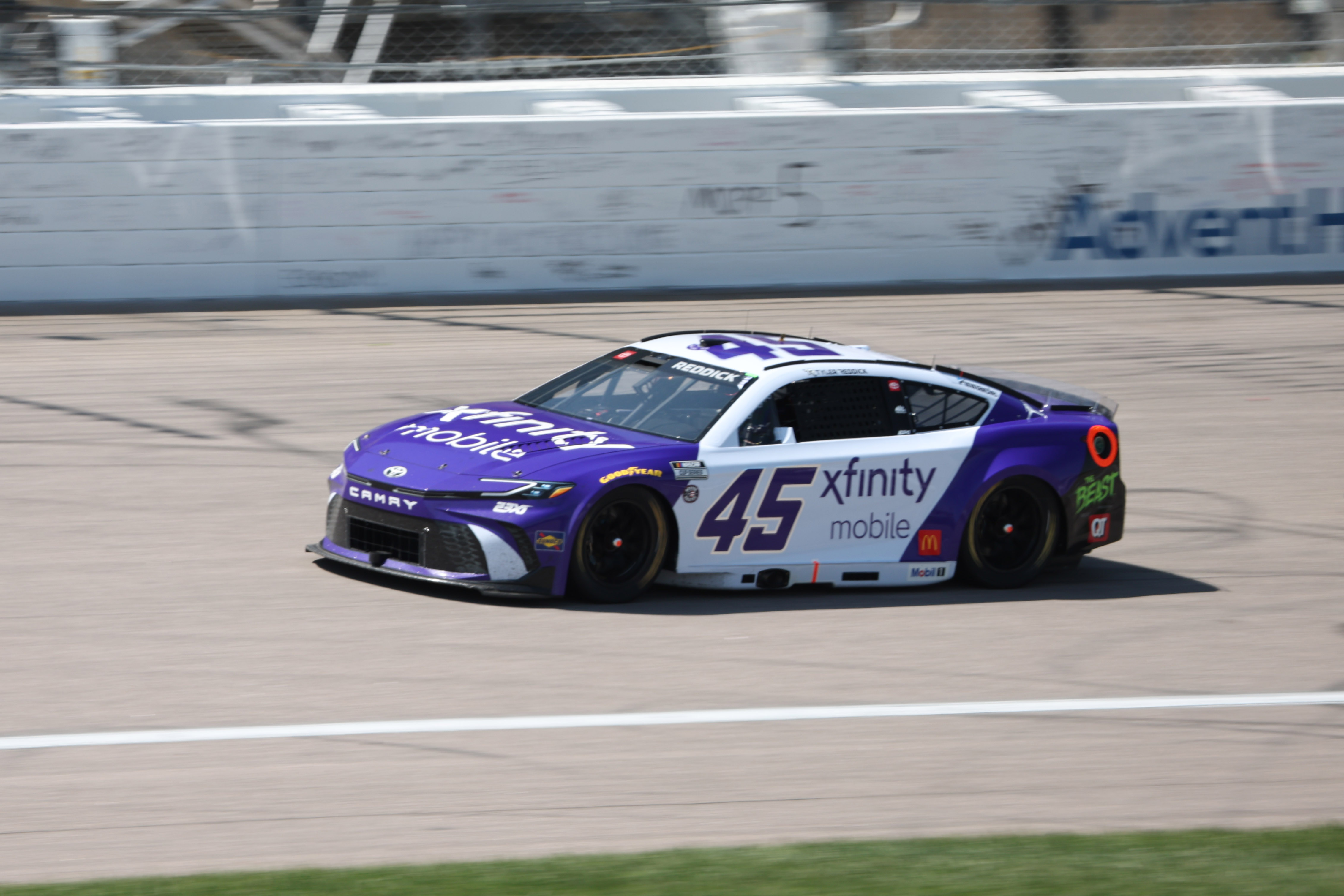 NASCAR Cup Series driver Tyler Reddick (45) races during the AdventHealth 400 at Kansas Speedway.
