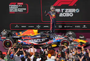 Oracle Red Bull Racing driver Max Verstappen celebrates winning the Formula 1 Lenovo United States Grand Prix at Circuit of the Americas as we look at our F1 championship odds.