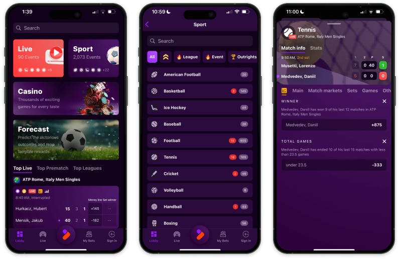 TonyBet mobile app.