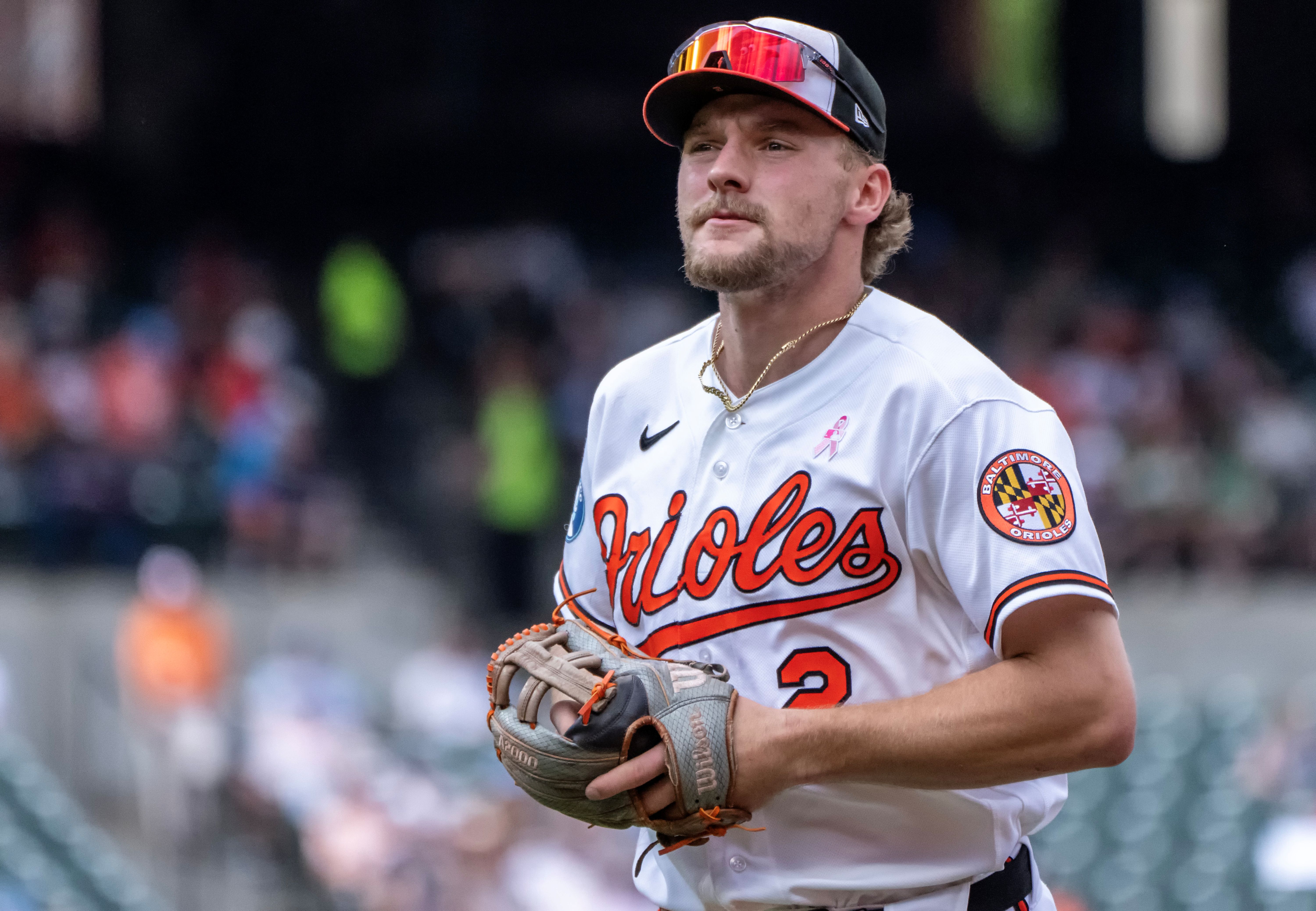 Baltimore Orioles shortstop Gunnar Henderson leaving the field, and he's featured in my home run predictions today.