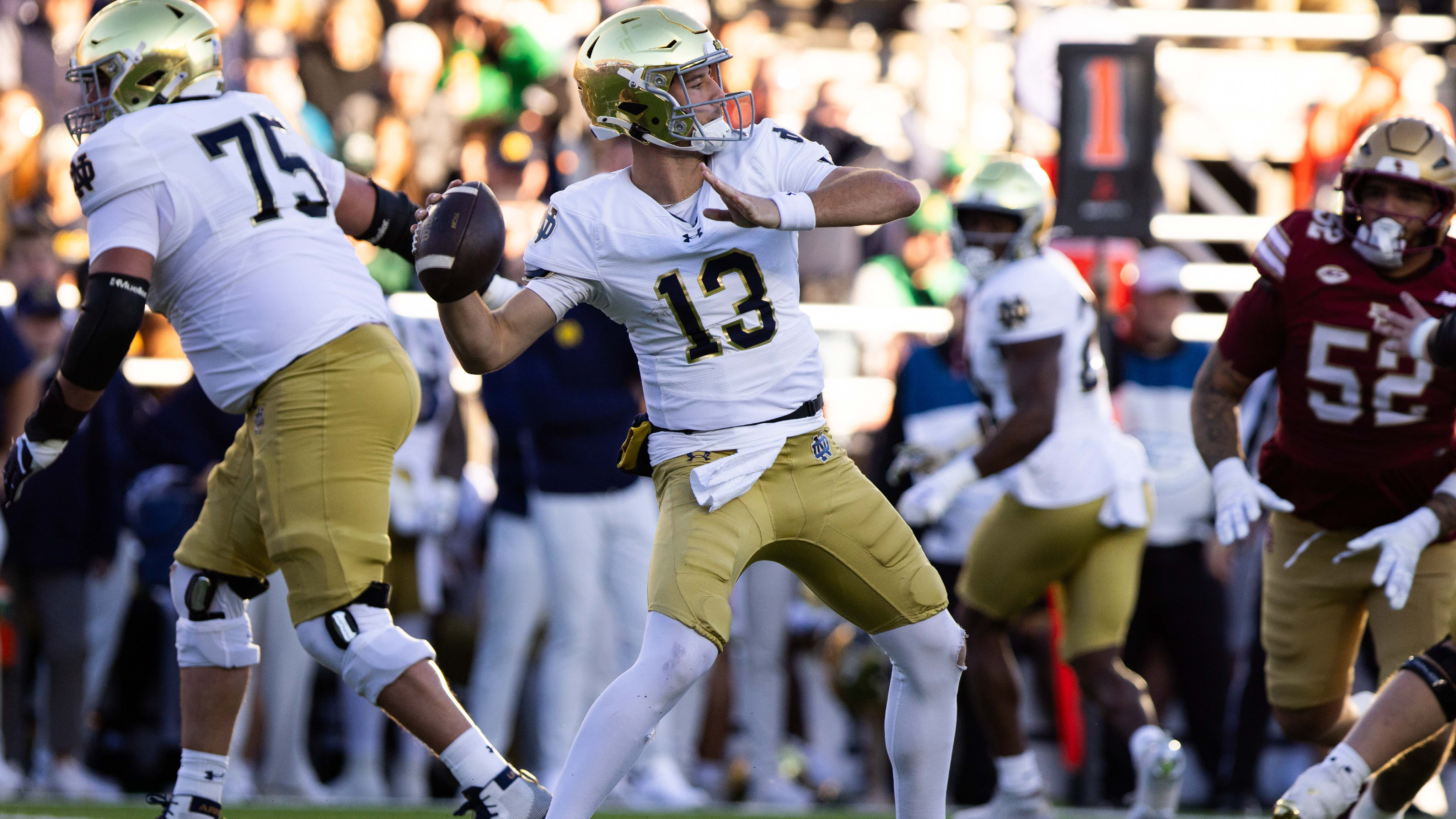 Notre Dame Fighting Irish quarterback CJ Carr throws a pass as we look at my five best bets to lock in right now with lookahead lines.