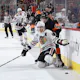 Patrick Kane of the Chicago Blackhawks reacts after colliding with Travis Sanheim of the Philadelphia Flyers during the second period at Wells Fargo Center on March 05, 2022 in Philadelphia, Pennsylvania.