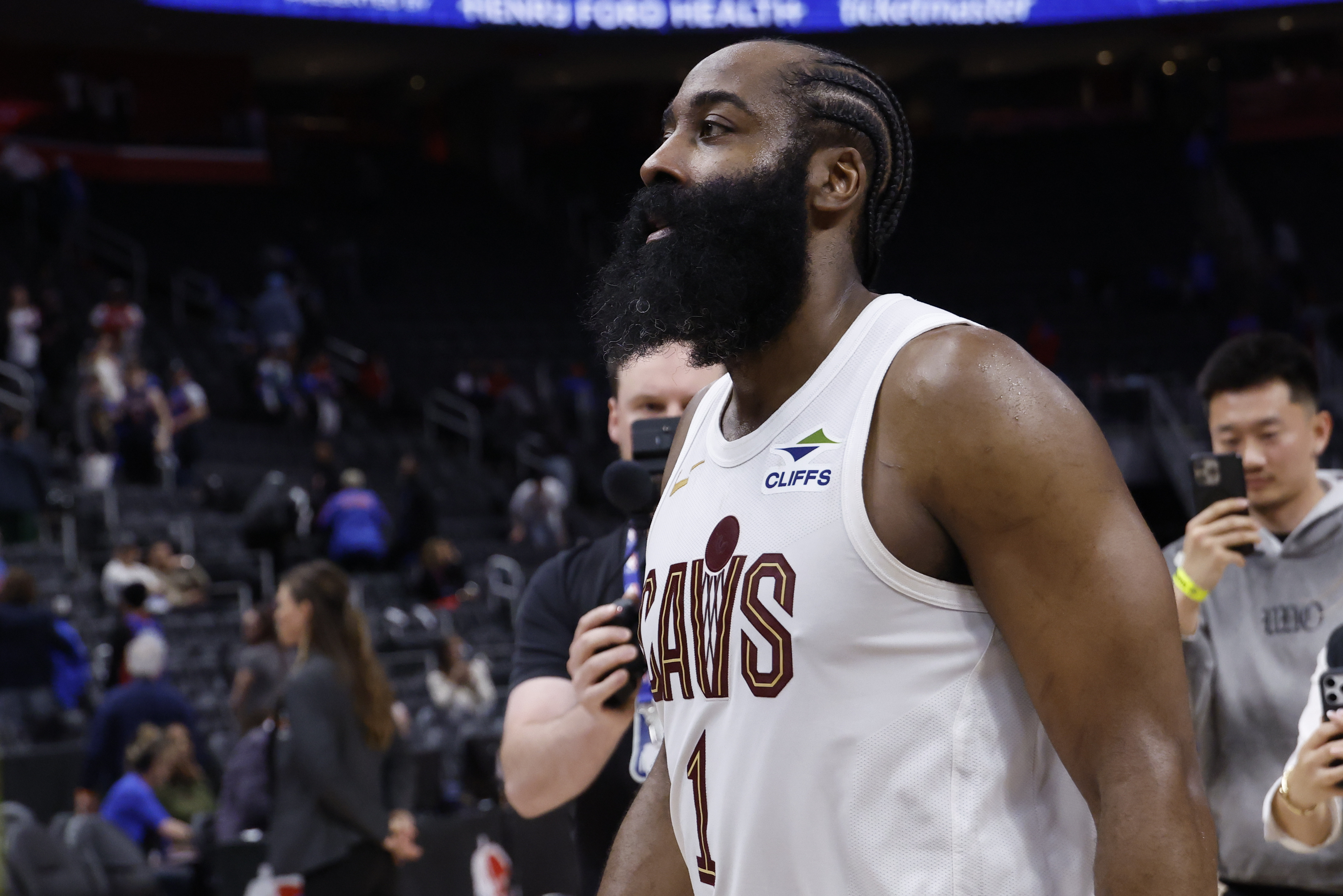 Cleveland Cavaliers guard James Harden (1) walks off the court as we break down our NBA Play of the Day.