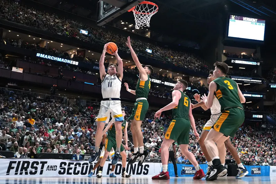 Tyler Kolek of the Marquette Golden Eagles shoots as we look at our Michigan State vs. Marquette prediction