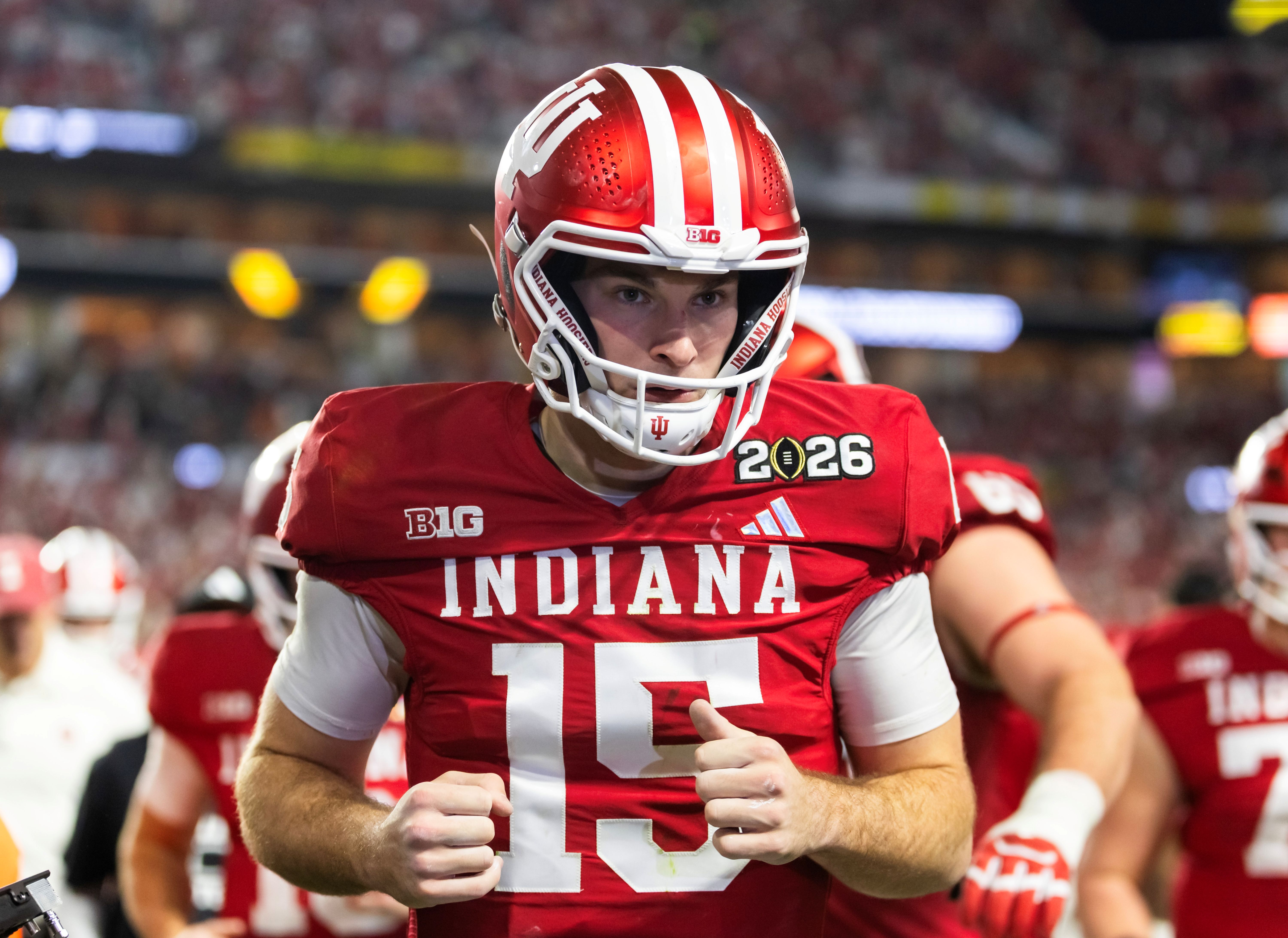 Indiana Hoosiers quarterback Fernando Mendoza looks on as we ask a key question: When is the NFL Draft?