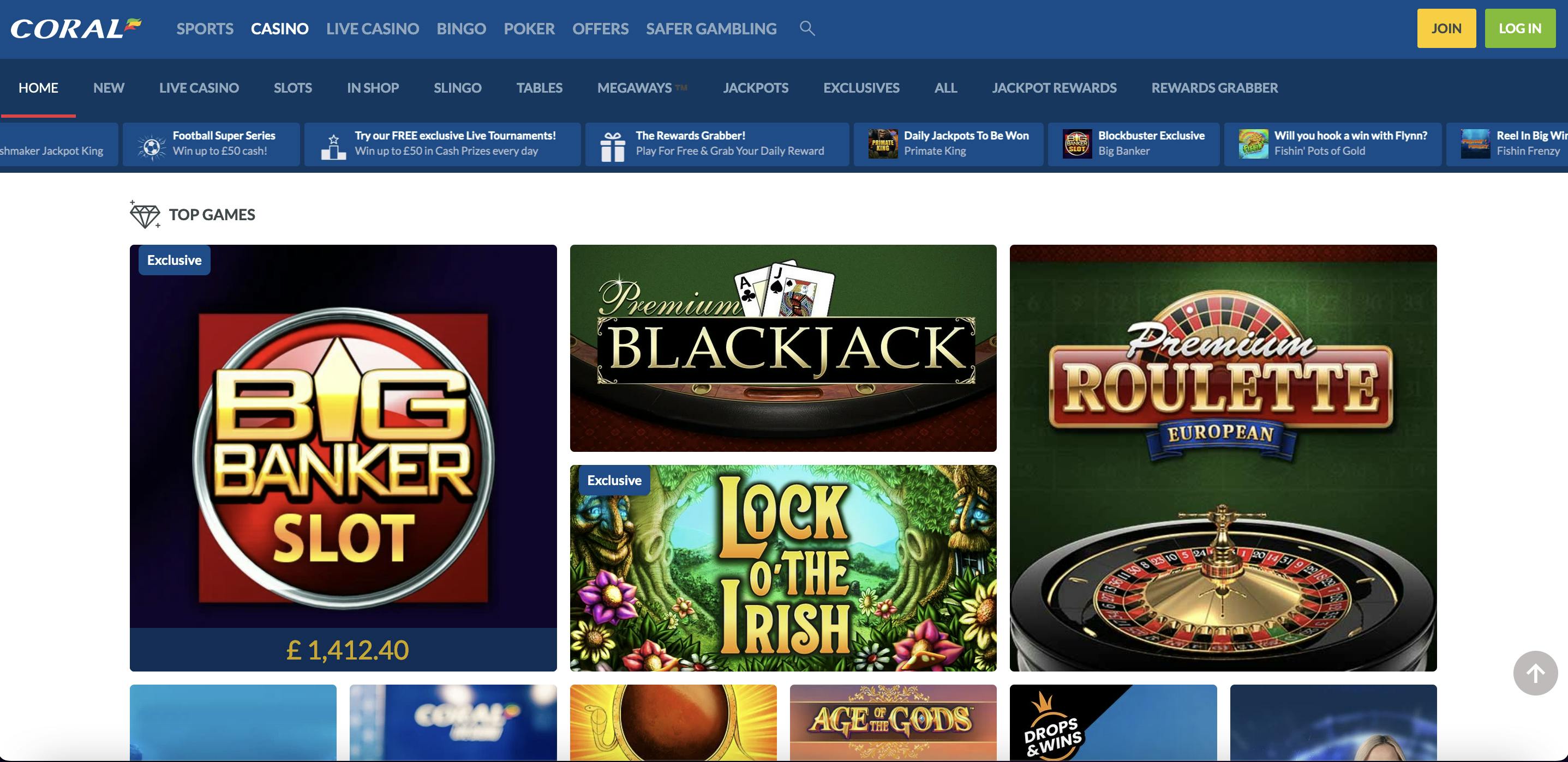 Coral casino homepage<br>