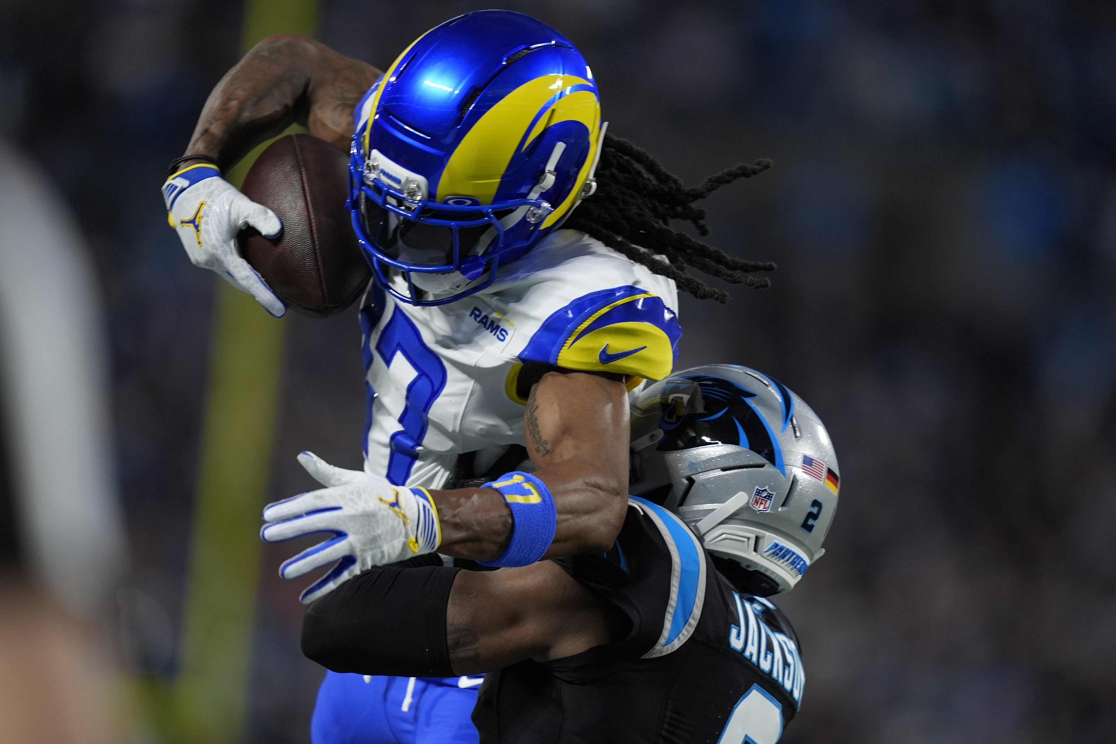 Los Angeles Rams wide receiver Davante Adams - who's featured in my Rams vs. Bears first touchdown scorer predictions - makes a catch.