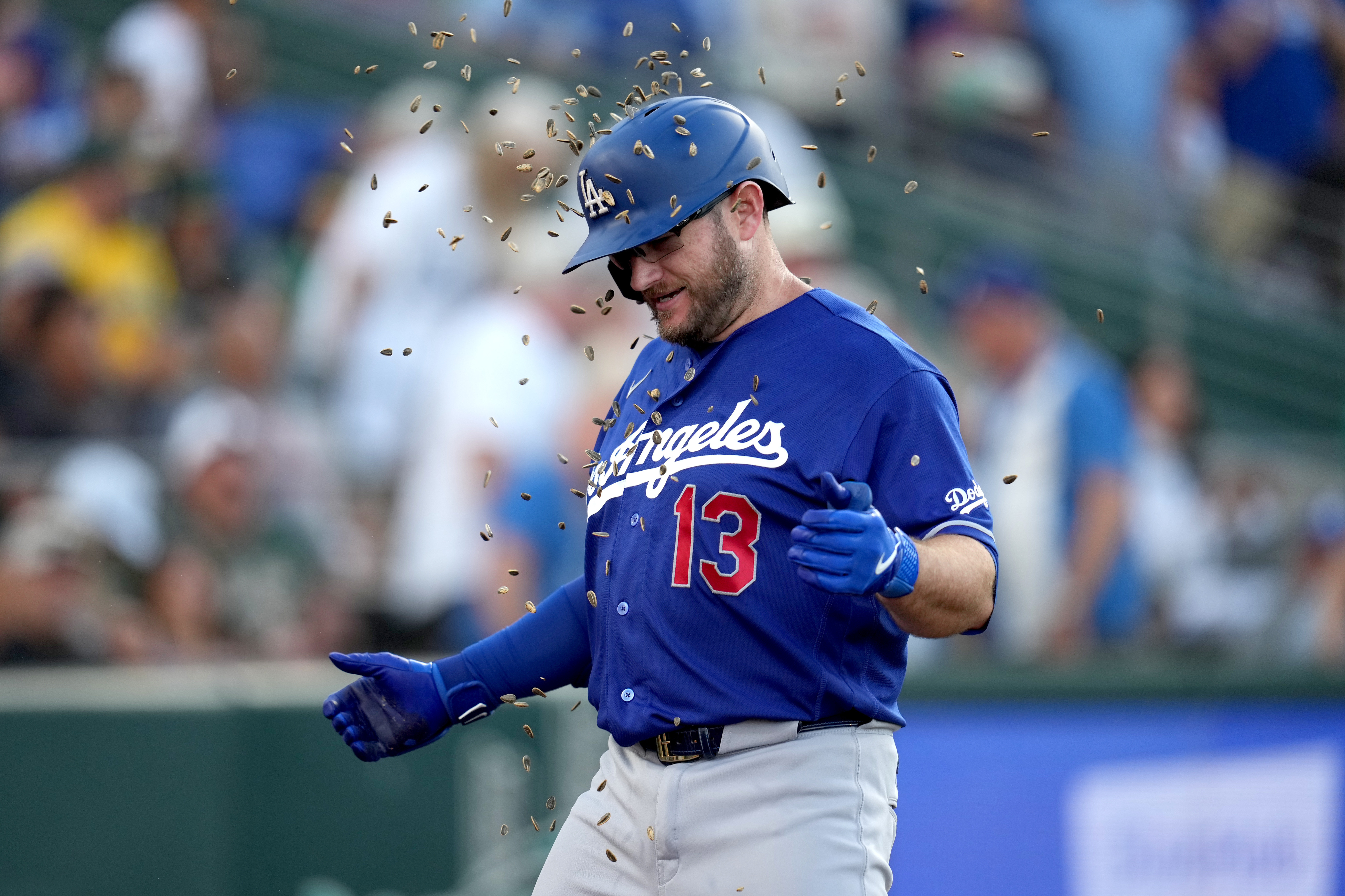 Los Angeles Dodgers third baseman Max Muncy has sunflower seeds thrown on him as we make our best home run predictions today.