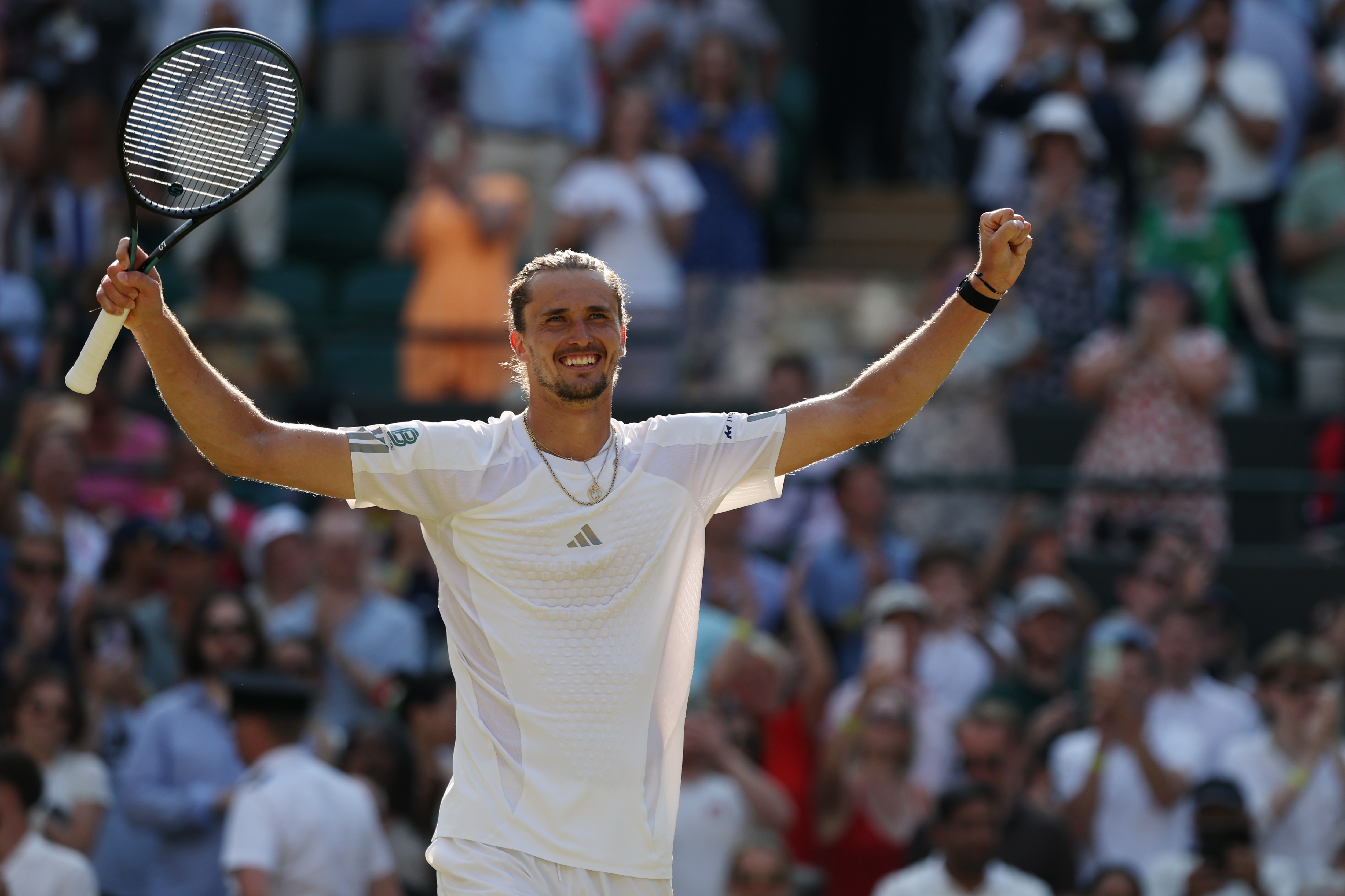 Alexander Zverev (GER) celebrates after his match as he is featured in our Wimbledon prediction 2026.